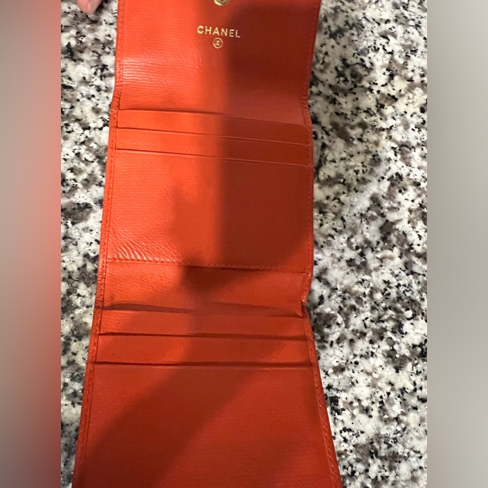 Grained Calfskin Chanel Button Compact Wallet Ora… - image 4